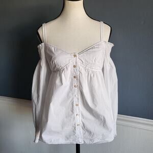 Rebecca Taylor White Off-The-Shoulder Poplin Blouse Top Contrast Stitching S